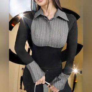NWT, Limited Edition Women’s Artdeco Cuffed Sleeve Pinstriped Blouse